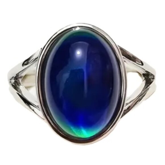 Vintage Oval Band - Boho Style Mood Stone - Color Changing Ring Stainless - Picture 2 of 6